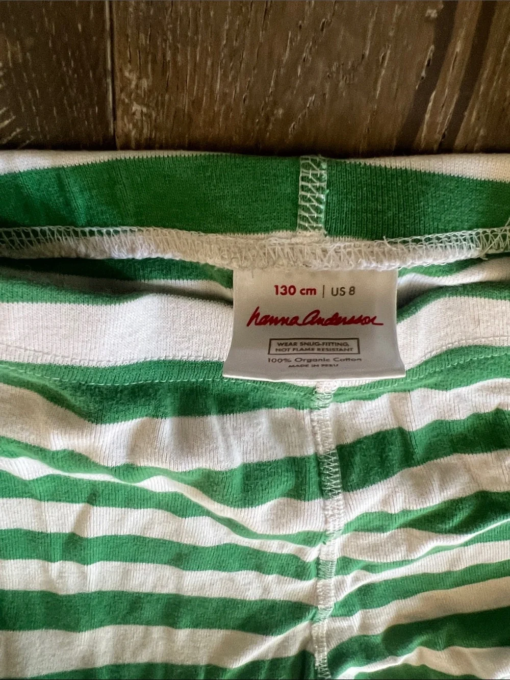 Hanna Andersson Green & White Striped Pajama Set with Red Trim